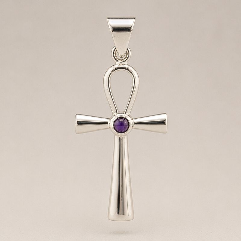 Colgante esotérico de la India - Plateados (cordón de 45 cm) - Símbolo Ankh de la vida eterna
