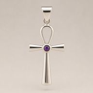 Colgante esotérico de la India - Plateados (cordón de 45 cm) - Símbolo Ankh de la vida eterna
