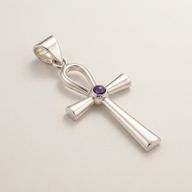 Colgante esotérico de la India - Plateados (cordón de 45 cm) - Símbolo Ankh de la vida eterna