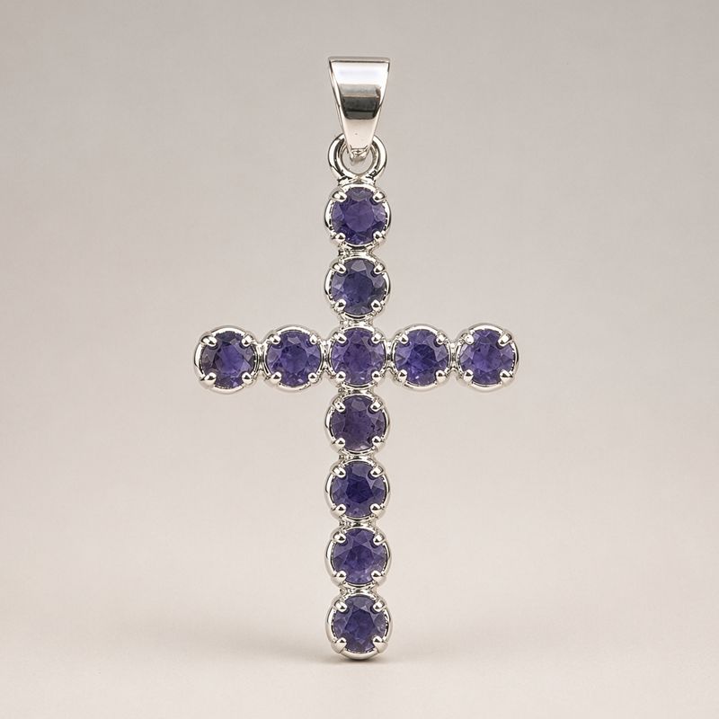 Colgante esotérico de la India - Baño de plata (cadena de 45 cm) - Crucifijo Ionite