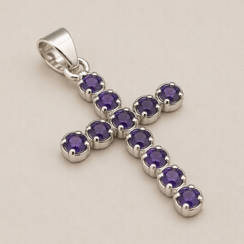 Colgante esotérico de la India - Baño de plata (cadena de 45 cm) - Crucifijo Ionite