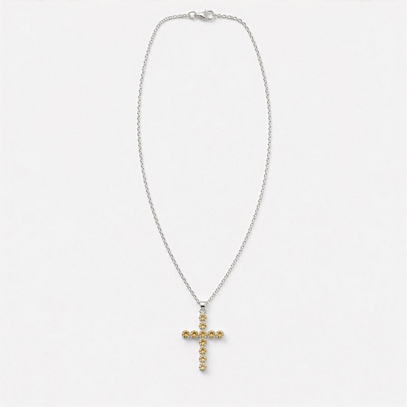 Colgante esotérico de la India - Plateado con cadena de 45 cm - Crucifijo de citrino
