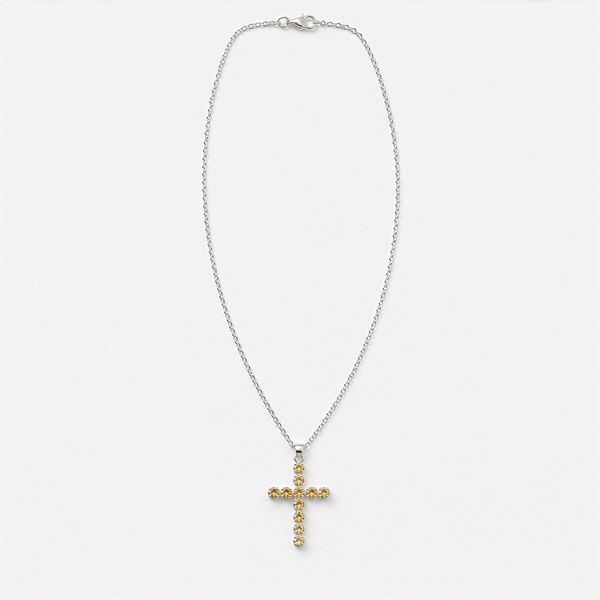 Colgante esotérico de la India - Plateado con cadena de 45 cm - Crucifijo de citrino
