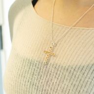 Colgante esotérico de la India - Plateado con cadena de 45 cm - Crucifijo de citrino