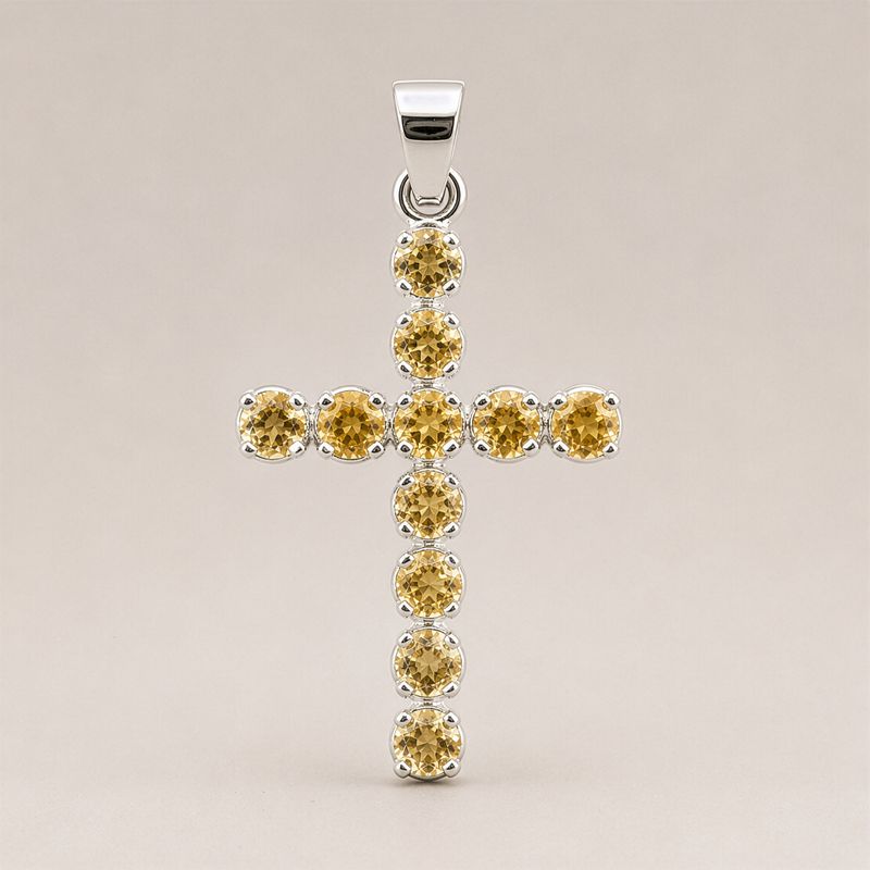 Colgante esotérico de la India - Plateado con cadena de 45 cm - Crucifijo de citrino