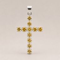 Colgante esotérico de la India - Plateado con cadena de 45 cm - Crucifijo de citrino