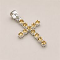 Colgante esotérico de la India - Plateado con cadena de 45 cm - Crucifijo de citrino