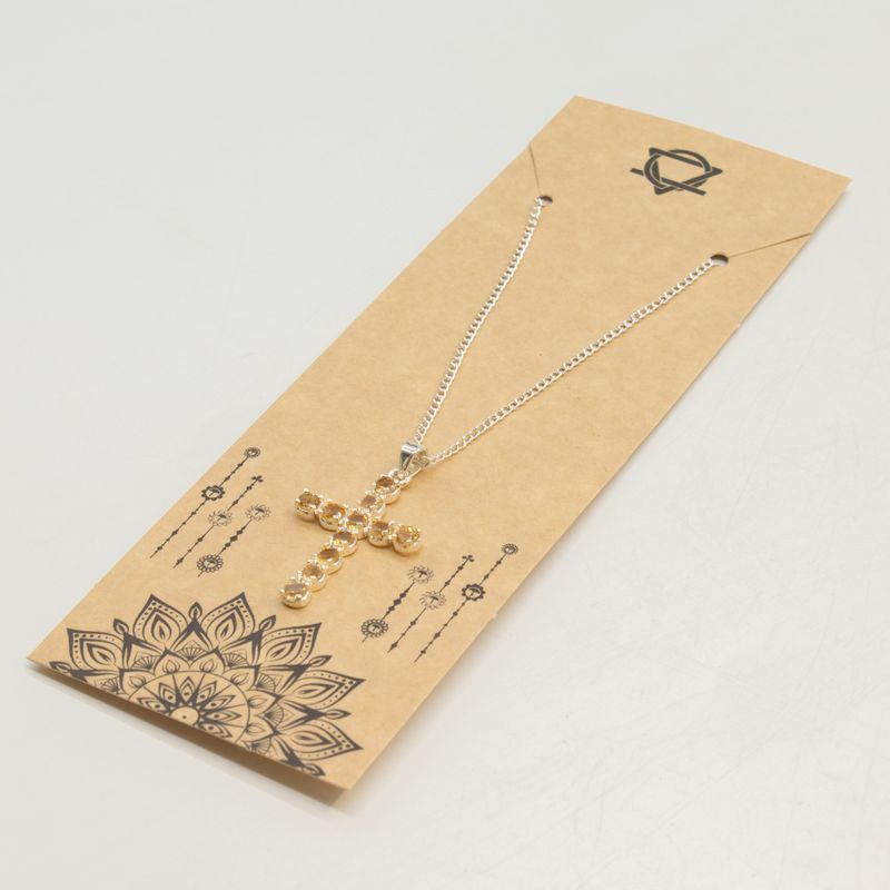 Colgante esotérico de la India - Plateado con cadena de 45 cm - Crucifijo de citrino