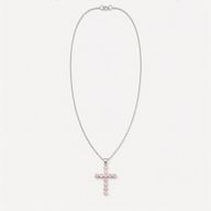 Colgante esotérico de la India - Baño de plata (cadena de 45 cm) - Crucifijo de cuarzo rosa