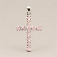 Colgante esotérico de la India - Baño de plata (cadena de 45 cm) - Crucifijo de cuarzo rosa