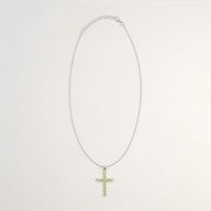 Colgante esotérico de la India - Baño de plata (cadena de 45 cm) - Crucifijo de peridoto
