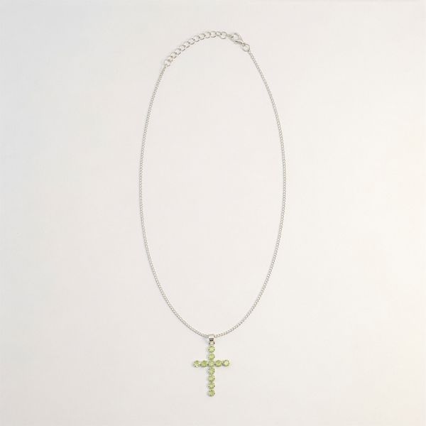 Colgante esotérico de la India - Baño de plata (cadena de 45 cm) - Crucifijo de peridoto