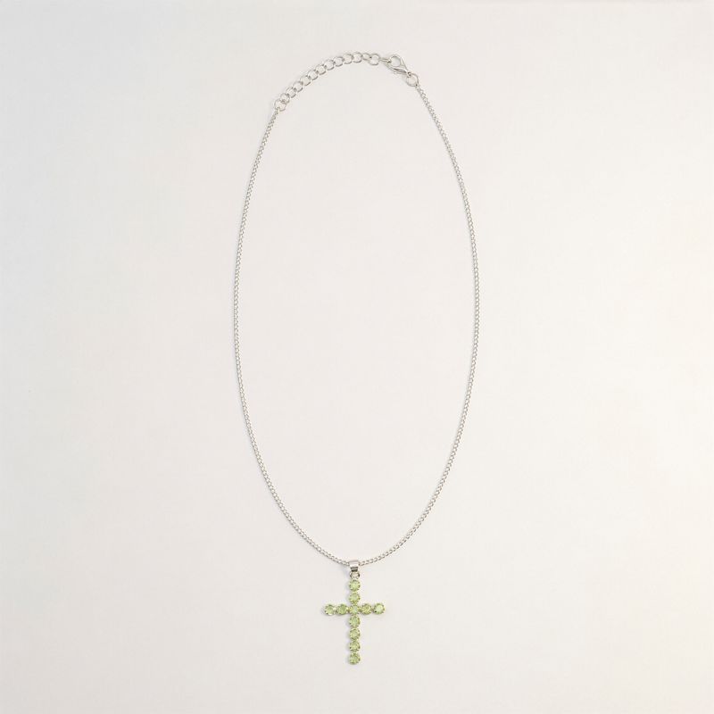 Colgante esotérico de la India - Baño de plata (cadena de 45 cm) - Crucifijo de peridoto