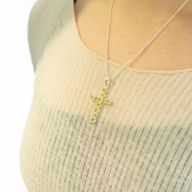 Colgante esotérico de la India - Baño de plata (cadena de 45 cm) - Crucifijo de peridoto