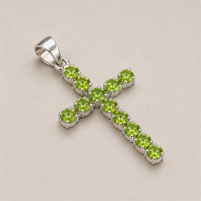 Colgante esotérico de la India - Baño de plata (cadena de 45 cm) - Crucifijo de peridoto