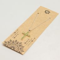 Colgante esotérico de la India - Baño de plata (cadena de 45 cm) - Crucifijo de peridoto