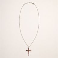 Colgante esotérico de la India - Plateado (cadena de 45 cm) - Crucifijo de granate