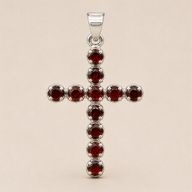 Colgante esotérico de la India - Plateado (cadena de 45 cm) - Crucifijo de granate