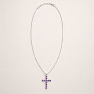 Colgante esotérico de la India - Plateado (cadena de 45 cm) - Crucifijo de amatista