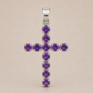 Colgante esotérico de la India - Plateado (cadena de 45 cm) - Crucifijo de amatista