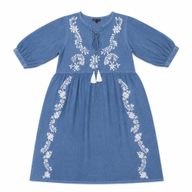 (M-L) Nomad Sari en la Colección Med - Vestido - Azul Oscuro con Bordado y Borla