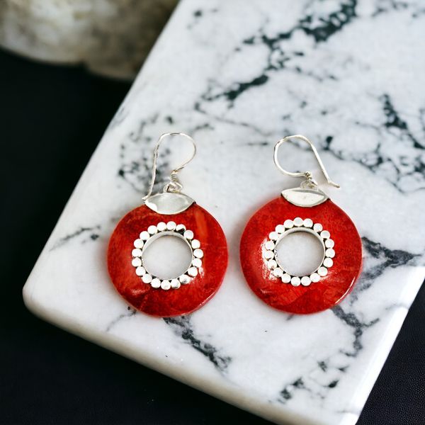 Pendientes de plata y coral