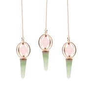 Compás del Corazón - Estrella Merkaba giratoria de dos piezas con péndulo de cobre - cuarzo rosa y aventurina verde