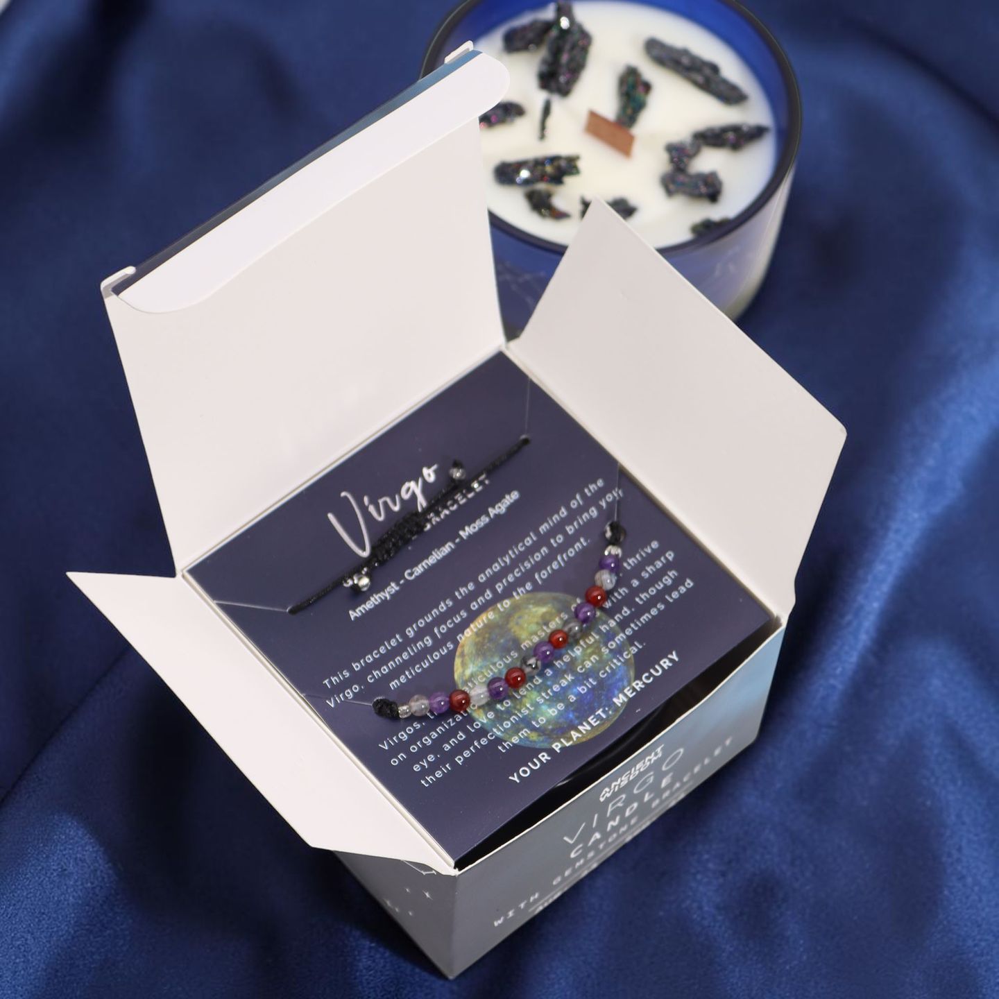 Velas de Cristal del Zodiaco con Pulsera de Piedras Preciosas
