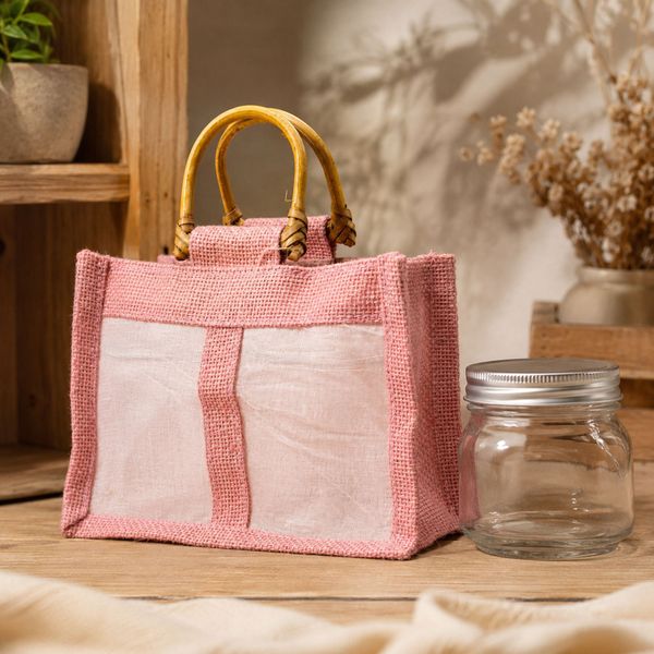 Bolsa de Regalo con Ventana de Yute Puro y Algodón