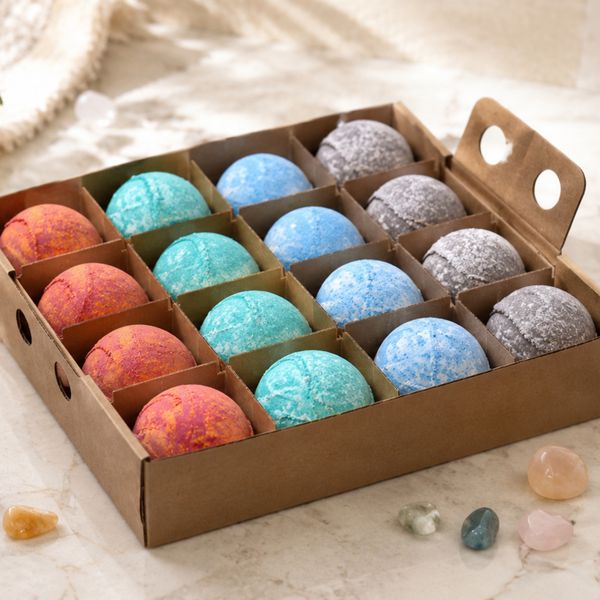 Bombas de baño de cristal - etiqueta blanca