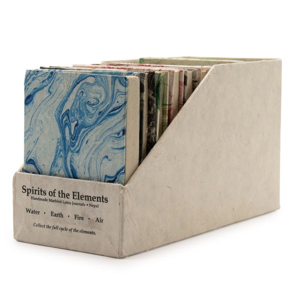 Cuadernos marmoleados de los cuatro elementos - (Mediano) - (12x8 cm) - 40 páginas (6x2 diseños variados) - En estuche de exhibición