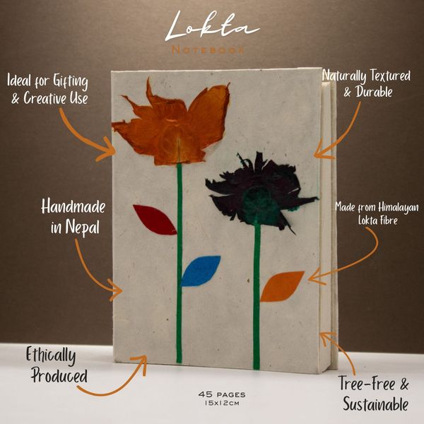 Cuaderno Lokta Mediano (15x12cm) - 45 páginas - Diseño floral auténtico del Himalaya hecho a mano
