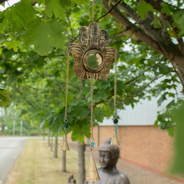 Carillones Indios - Hamsa Espejo 3 Campanas - 14x55cm