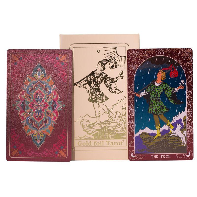 Conjunto de caja de regalo para cartas del tarot con caja rosa y foil rubí - con folleto