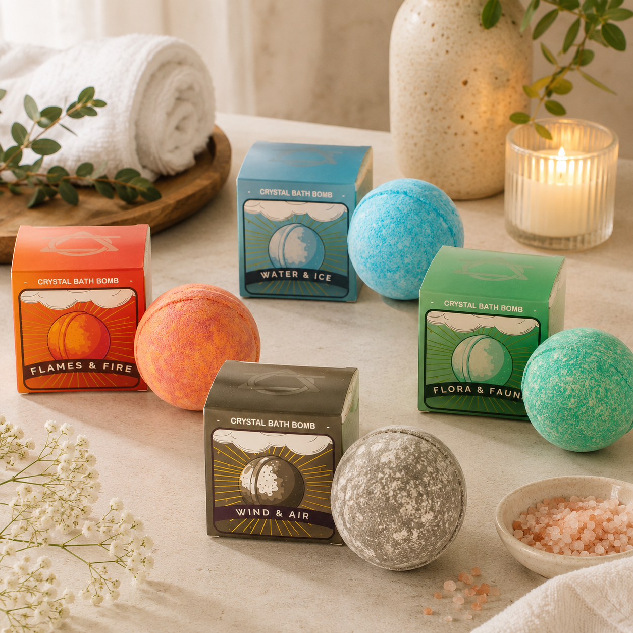 Bombas de baño de cristal elemental