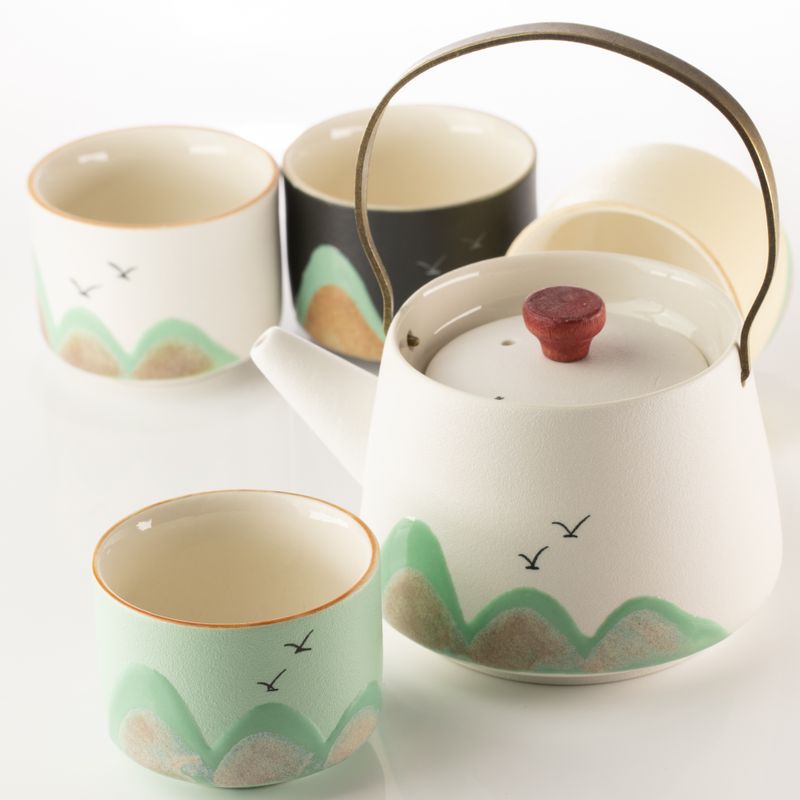 Mil millas - Juego de té - Cuatro tazas - Paño ceremonial y mango de bambú