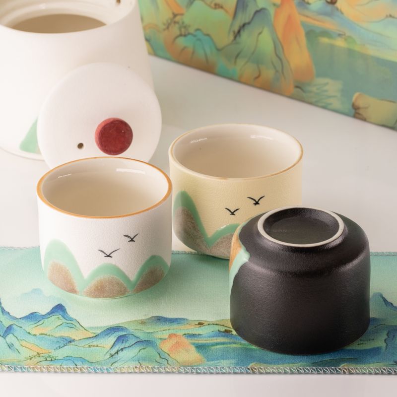 Mil millas - Juego de té - Cuatro tazas - Paño ceremonial y mango de bambú