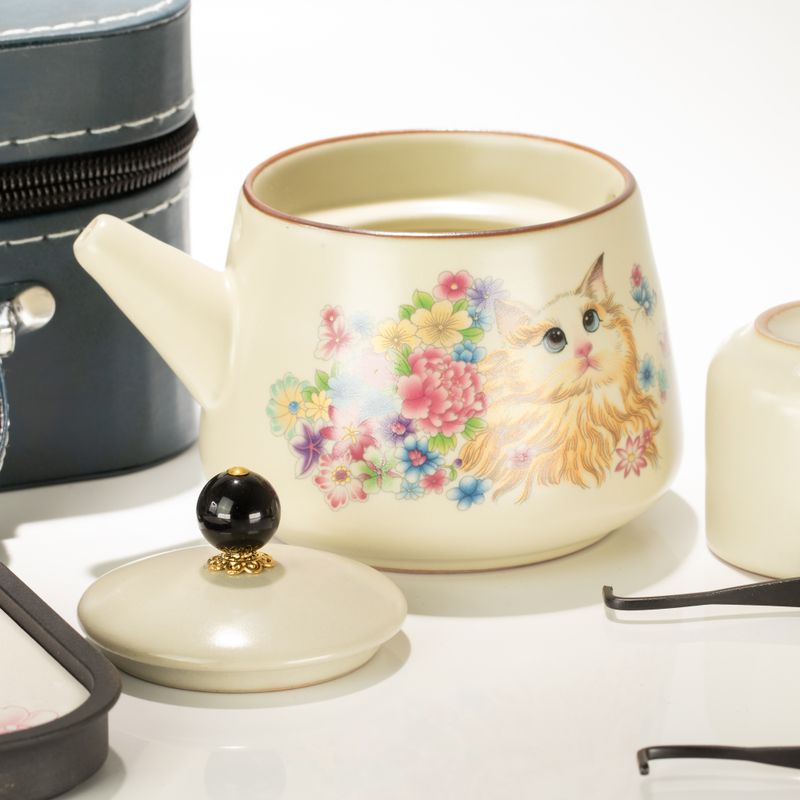 Juego de tetera para viajar y dos tazas - Amante de los gatos
