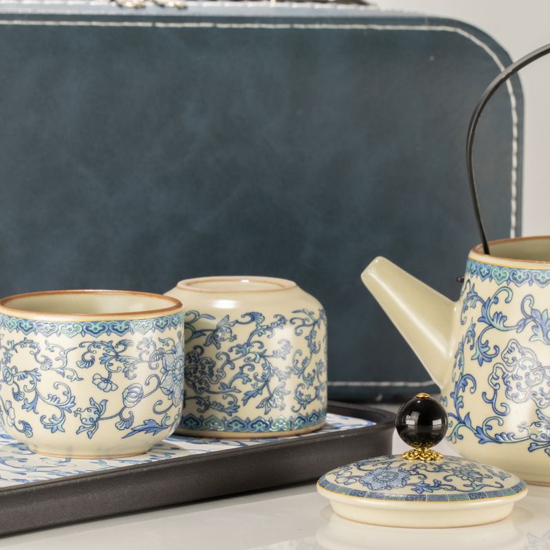 Juego de tetera de viaje y dos tazas - China Ru Azul