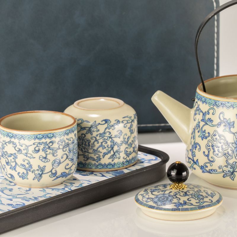 Juego de tetera de viaje y dos tazas - China Ru Azul
