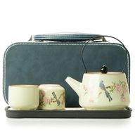 Juego de tetera de viaje y dos tazas - Pájaro Azul Dinastía Qing