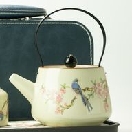 Juego de tetera de viaje y dos tazas - Pájaro Azul Dinastía Qing