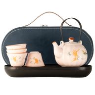 Conjunto de tetera de viaje y cuatro tazas - Estilo rosa vintage de calabaza