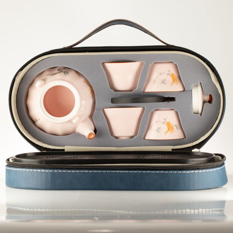 Conjunto de tetera de viaje y cuatro tazas - Estilo rosa vintage de calabaza