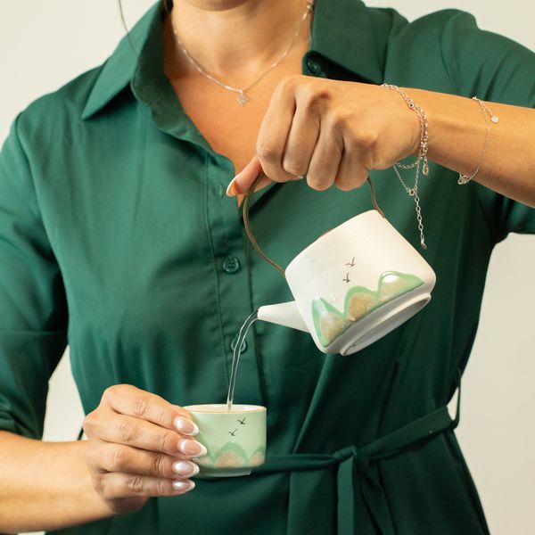 Mil millas - Juego de té - Cuatro tazas - Paño ceremonial y empuñadura de bambú