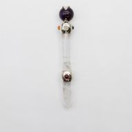 Varita de prisma celestial - Esfera de cristal móvil de amatista - Tallo de cuarzo - 12 cm