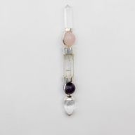Varita del Eje de la Gracia - Esferas de Amatista y Cuarzo Rosa, Tallo de Cuarzo - 12 cm
