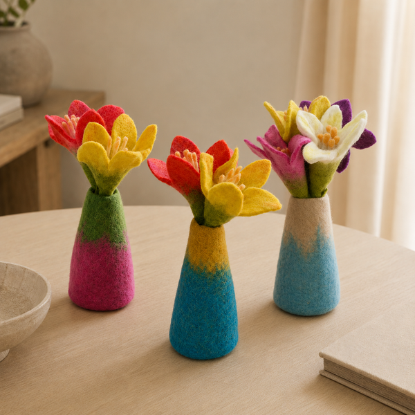 Jarrones de flores de fieltro (3 surtidos)