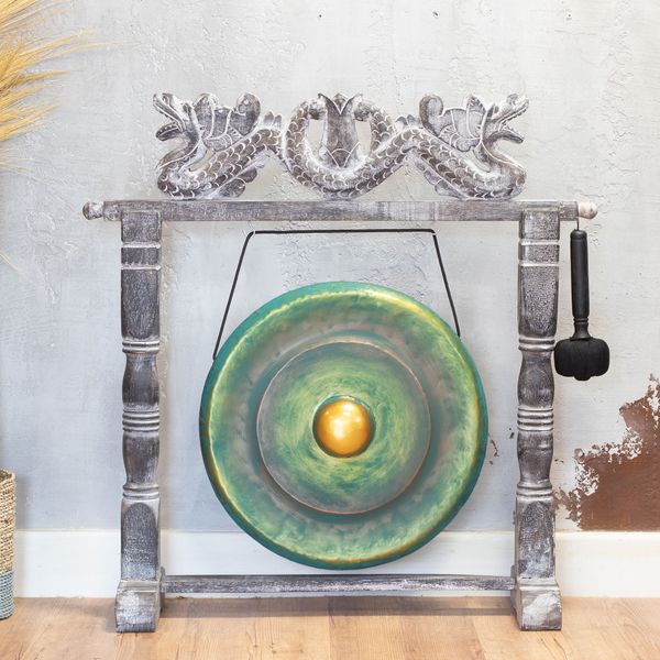 Gong de Meditación Mediano con Soporte - 50cm - Verde-agua