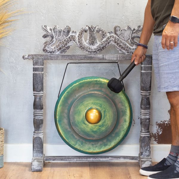 Gong de Meditación Mediano con Soporte - 50cm - Verde-agua
